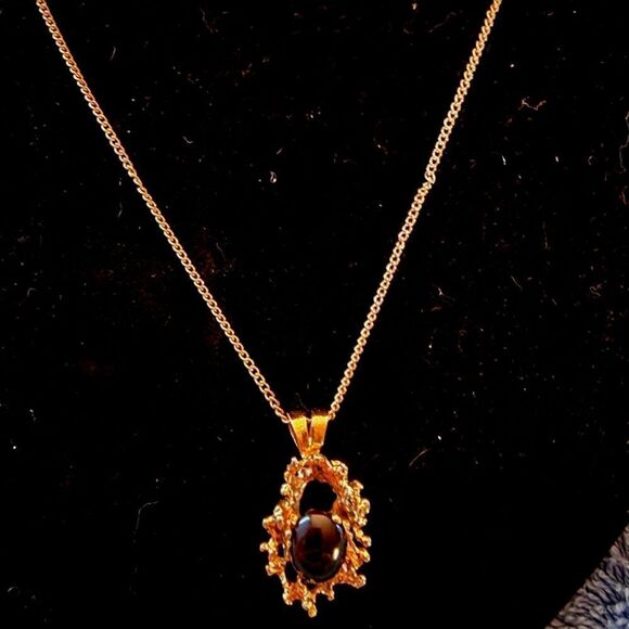 Vtg Black Oval Cabochon Textured Necklace - Picture 1 of 4